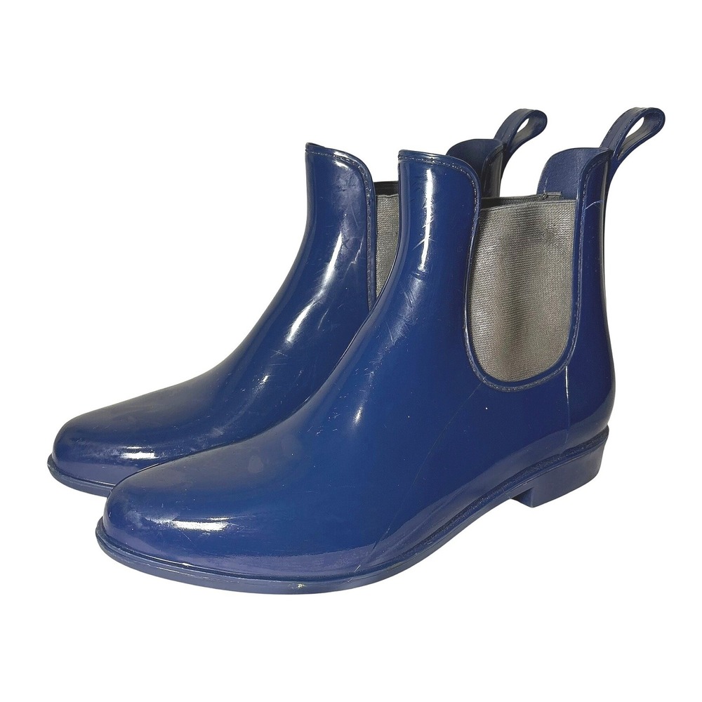 Lauren Ralph Lauren Tally Navy Blue Glossy Rubber Rain Boots Women 10 Ankle Boot